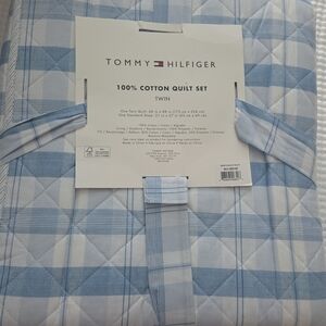 Tommy Hilfiger Blue and White Cotton Comforter Set - Twin